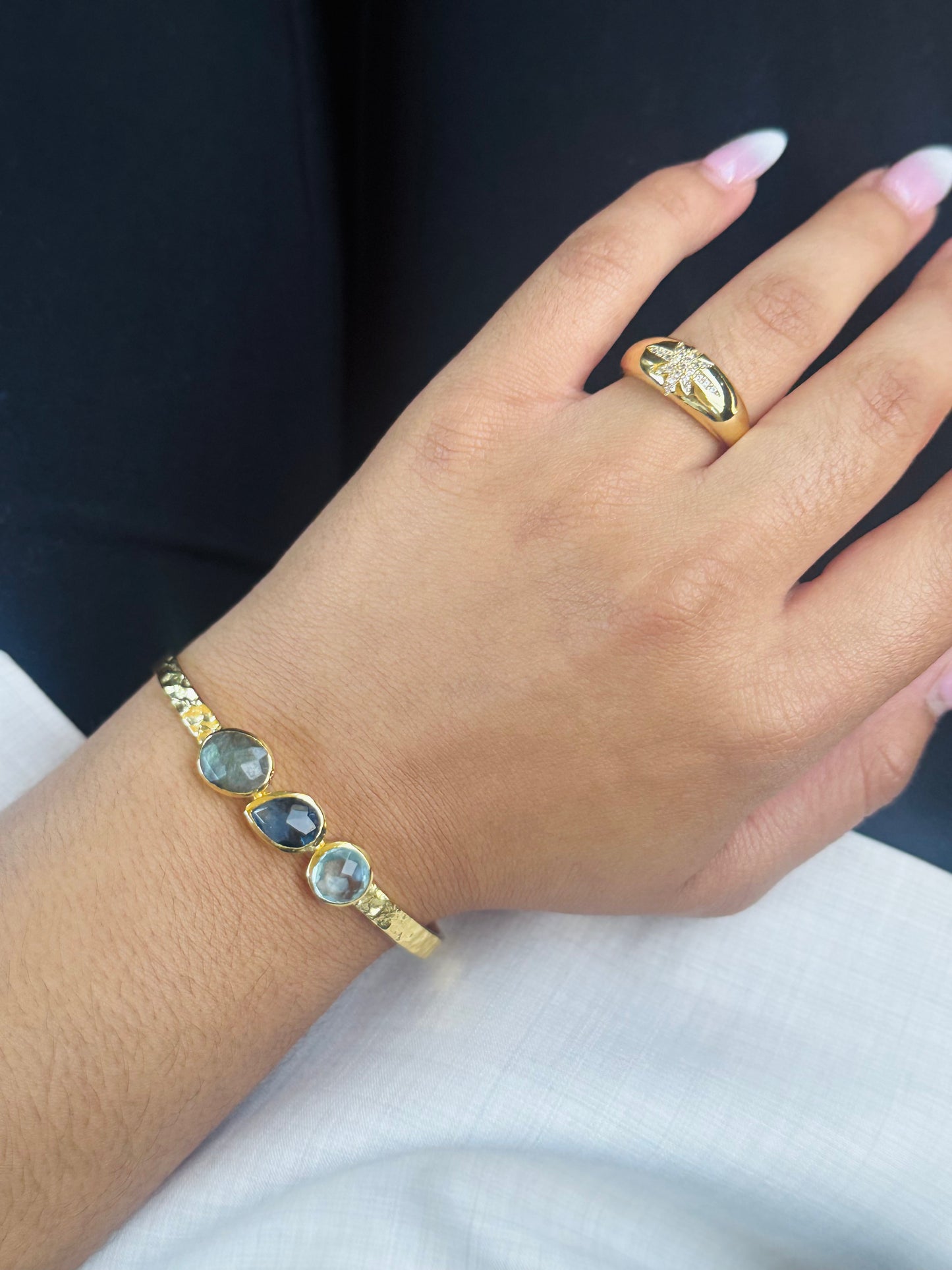 Gemstone Trio Gold Cuff Bracelet