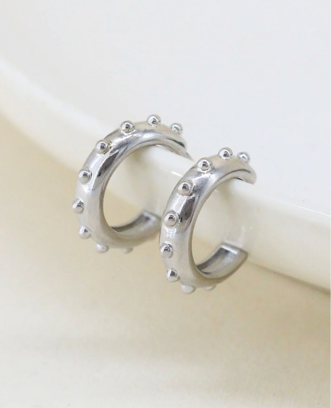 Silver Dotted Mini Hoops