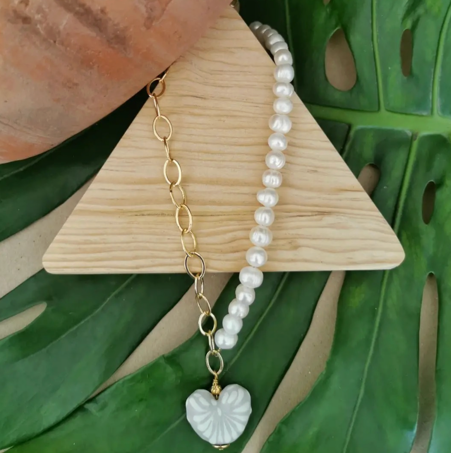 Talavera Clay Heart of Intention with Pearls