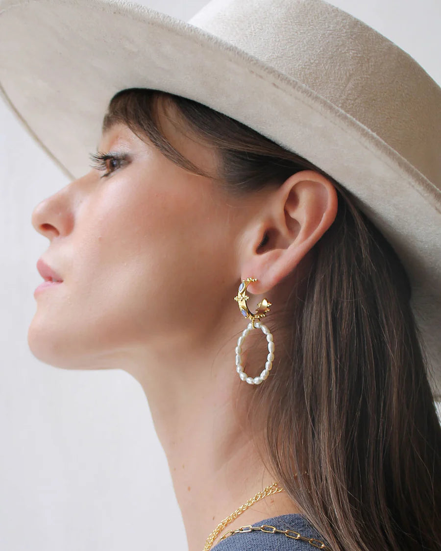 Moonstone n Pearl Drop Earrings