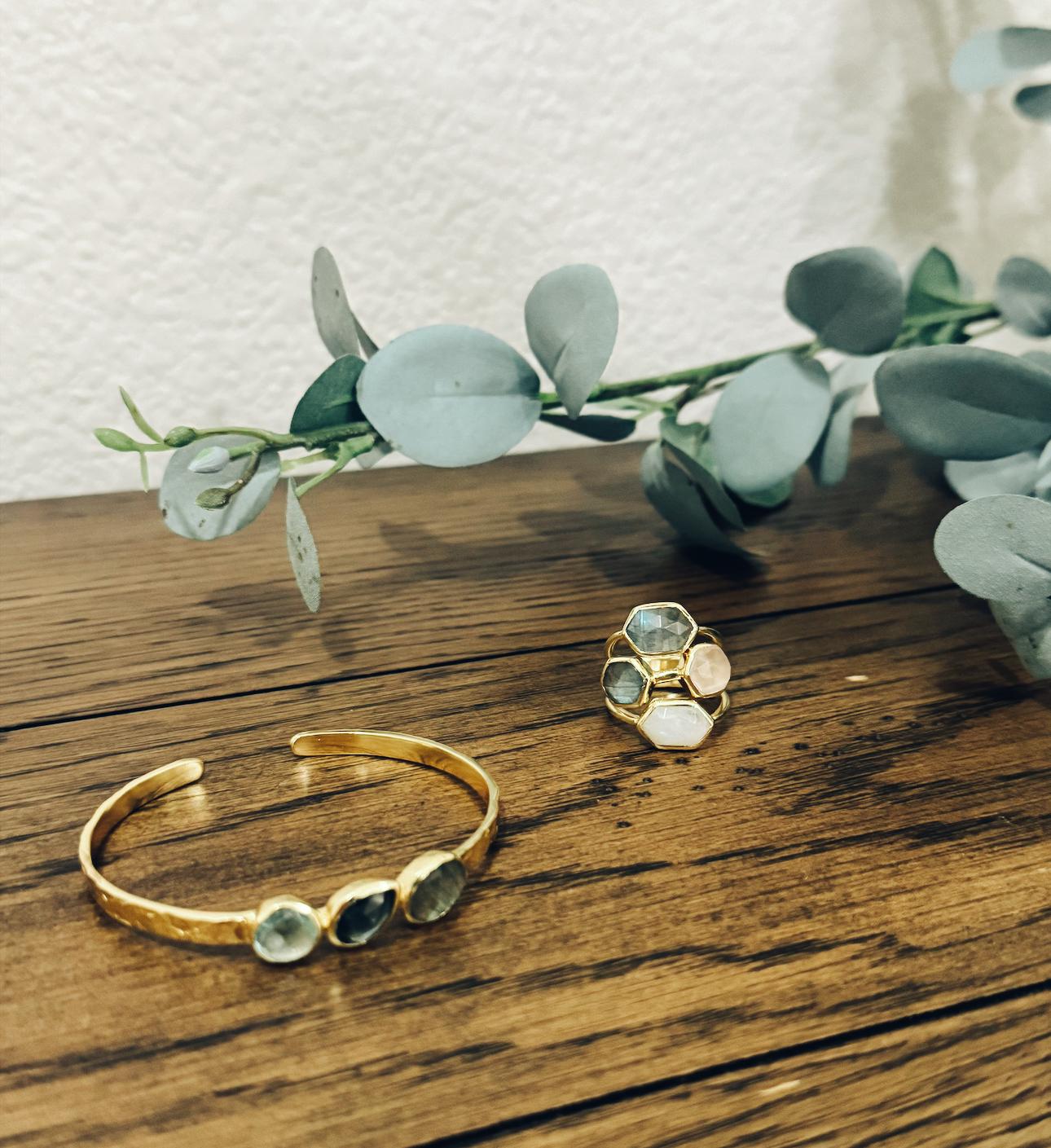 Gemstone Trio Gold Cuff Bracelet