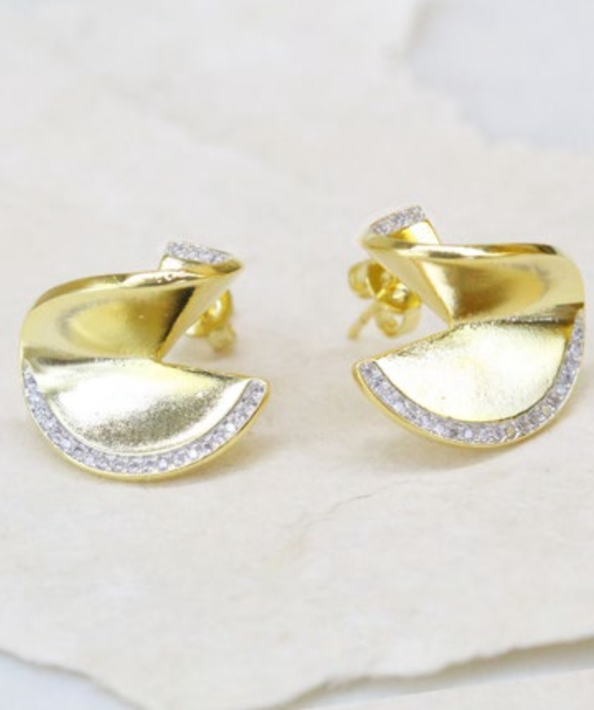 Gold Wave Zirconia Stud Earrings