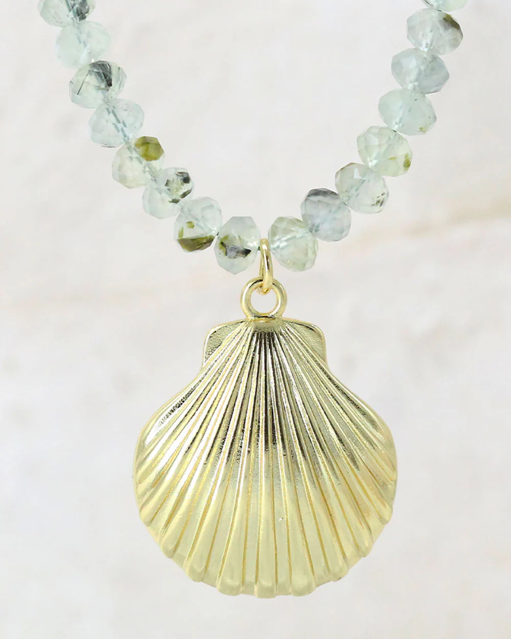 Prehnite Beaded Shell Necklace