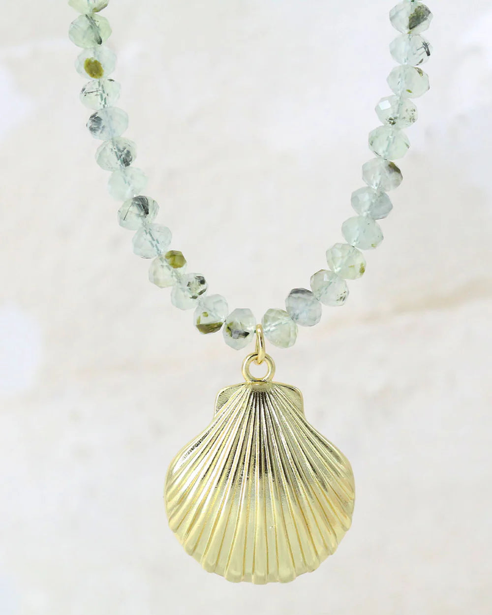 Prehnite Beaded Shell Necklace