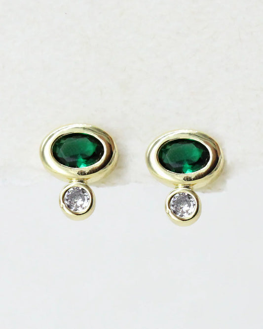 Emerald & Zirconia Stud Earrings