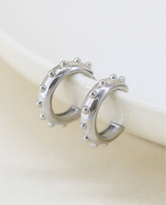 Silver Dotted Mini Hoops