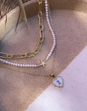 Pearl & Pink Crystal Heart Necklace