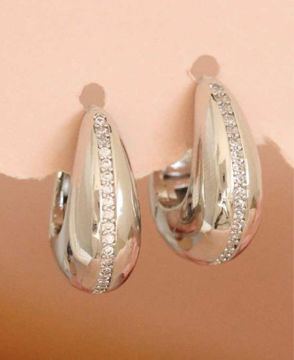 Silver Curve & Bling Earrings