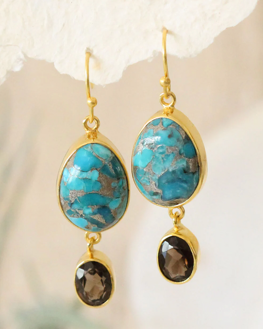 Turquoise & Smoky Quartz Drop Earrings