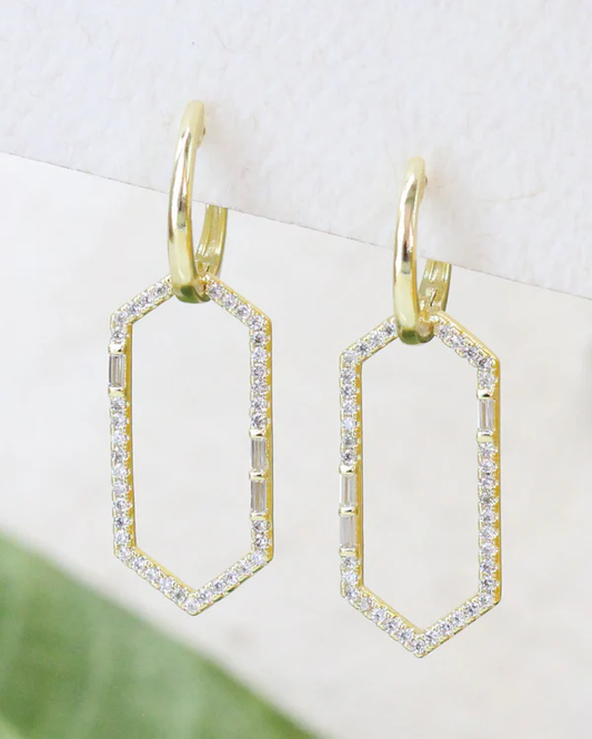 Hexagon Crystal Huggie Earrings