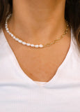 Half Pearl & Chain Necklace