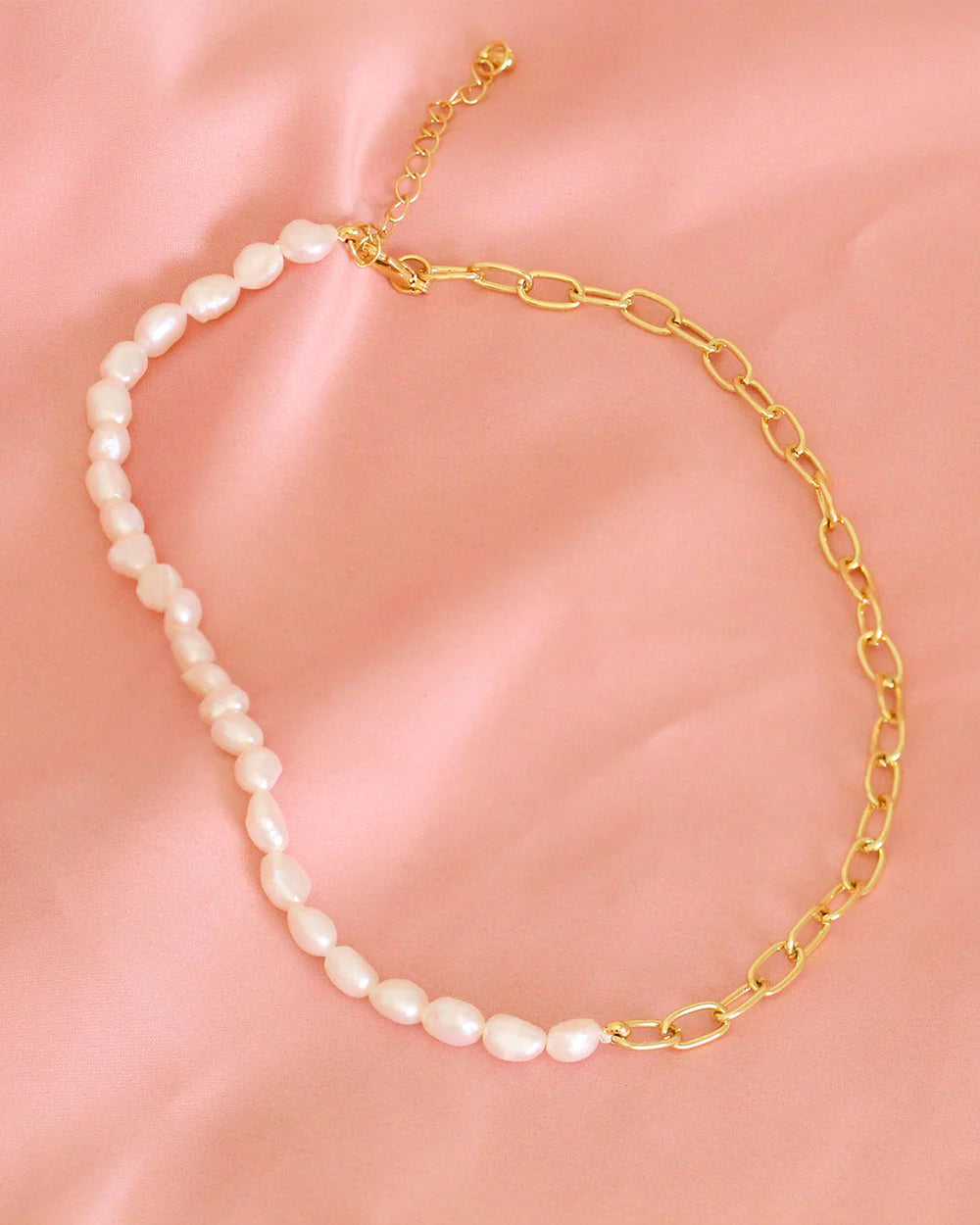 Half Pearl & Chain Necklace