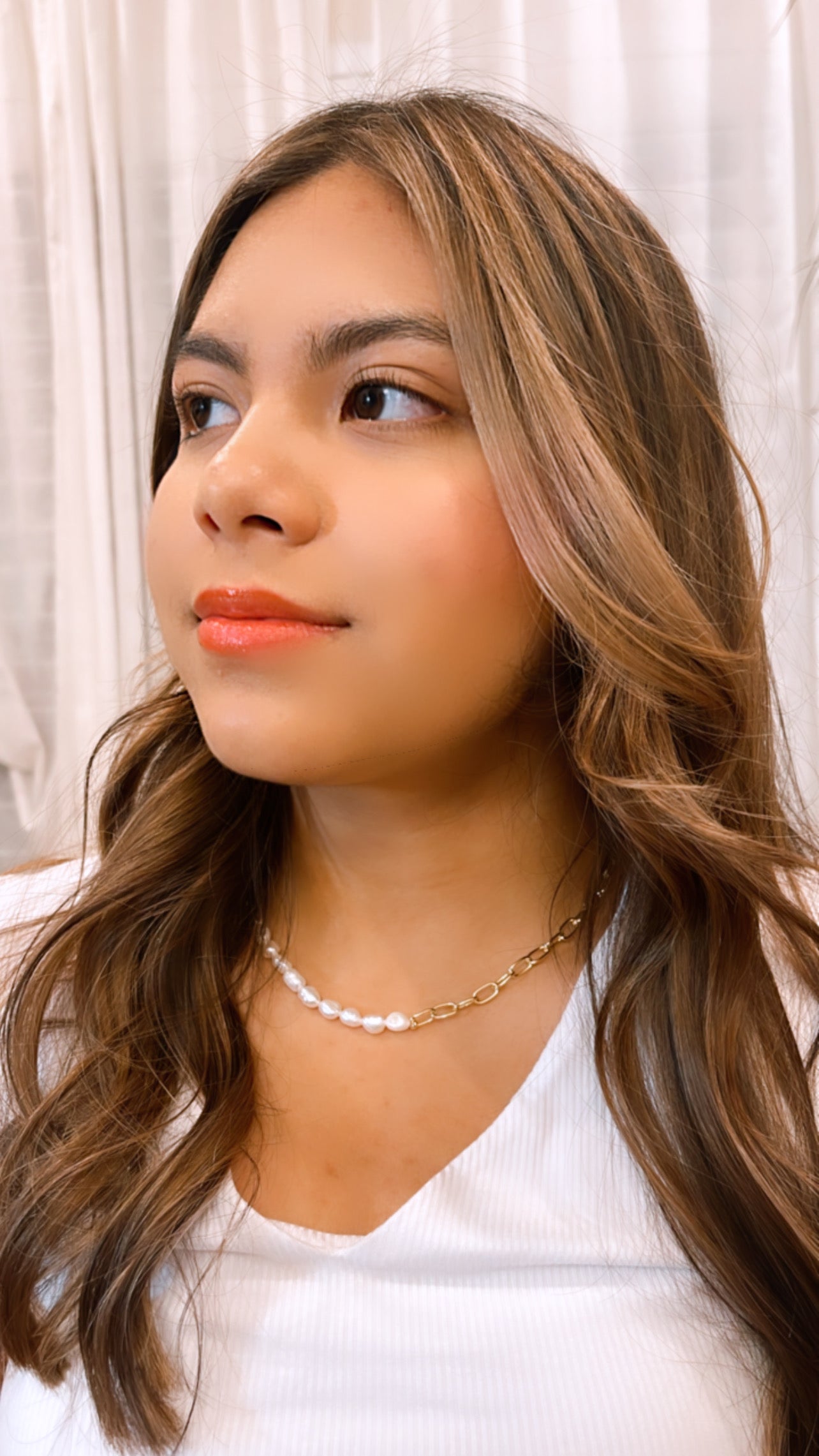 Half Pearl & Chain Necklace