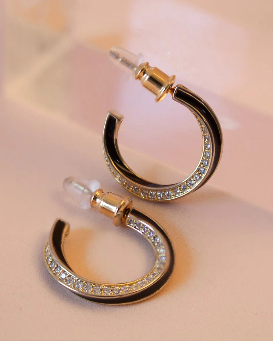 Black & Bling Twist Hoops